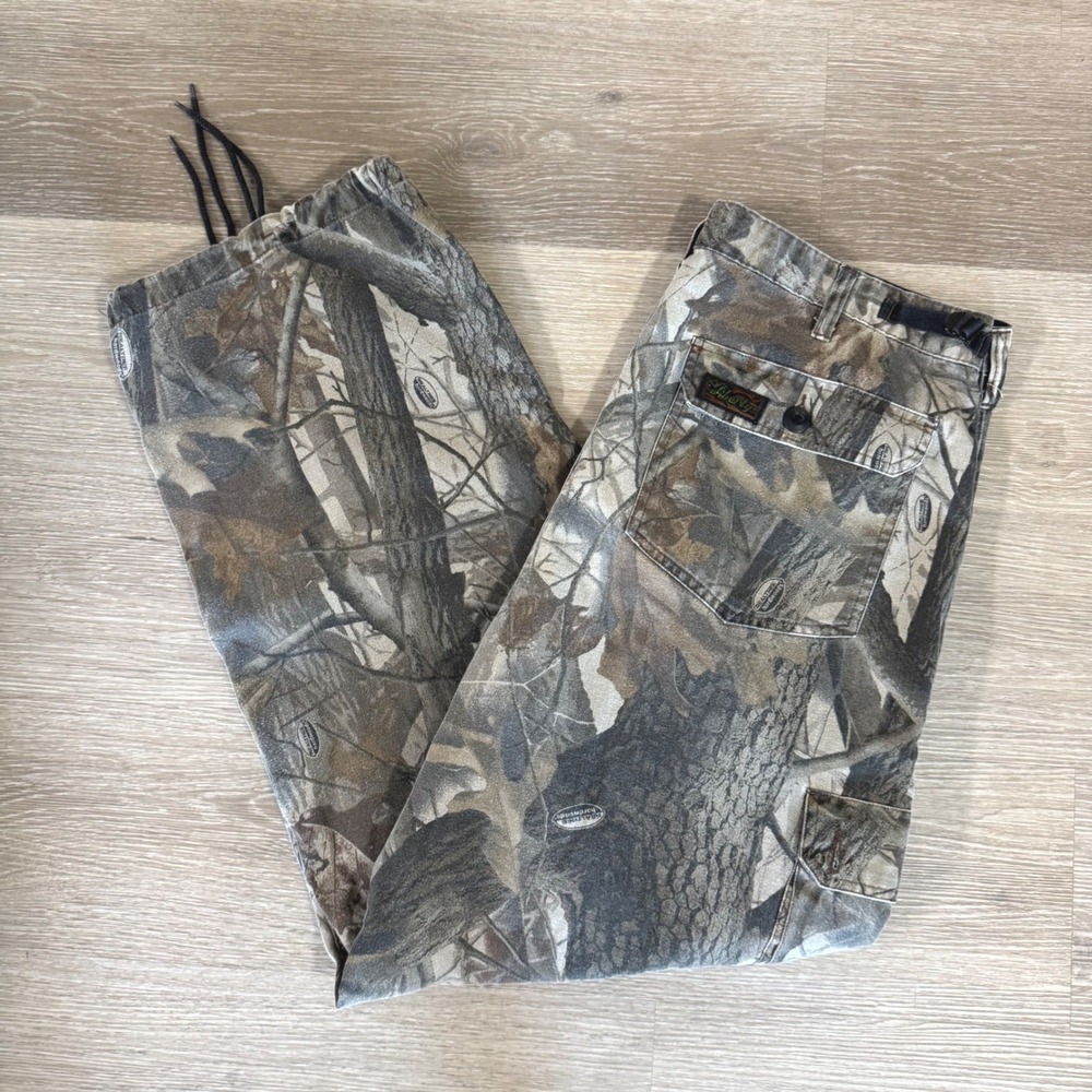 Vtg Liberty Cargo Pants Mens 38x30 Camo Realtree Hardwoods Drawstring Hem